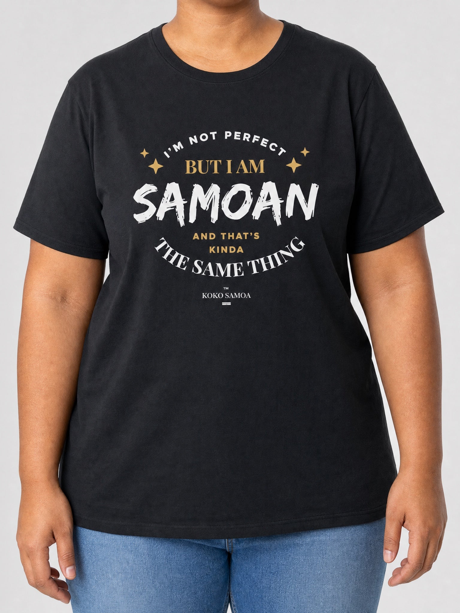 Soft Unisex Tee - Not Perfect But Samoan on a light grey studio background