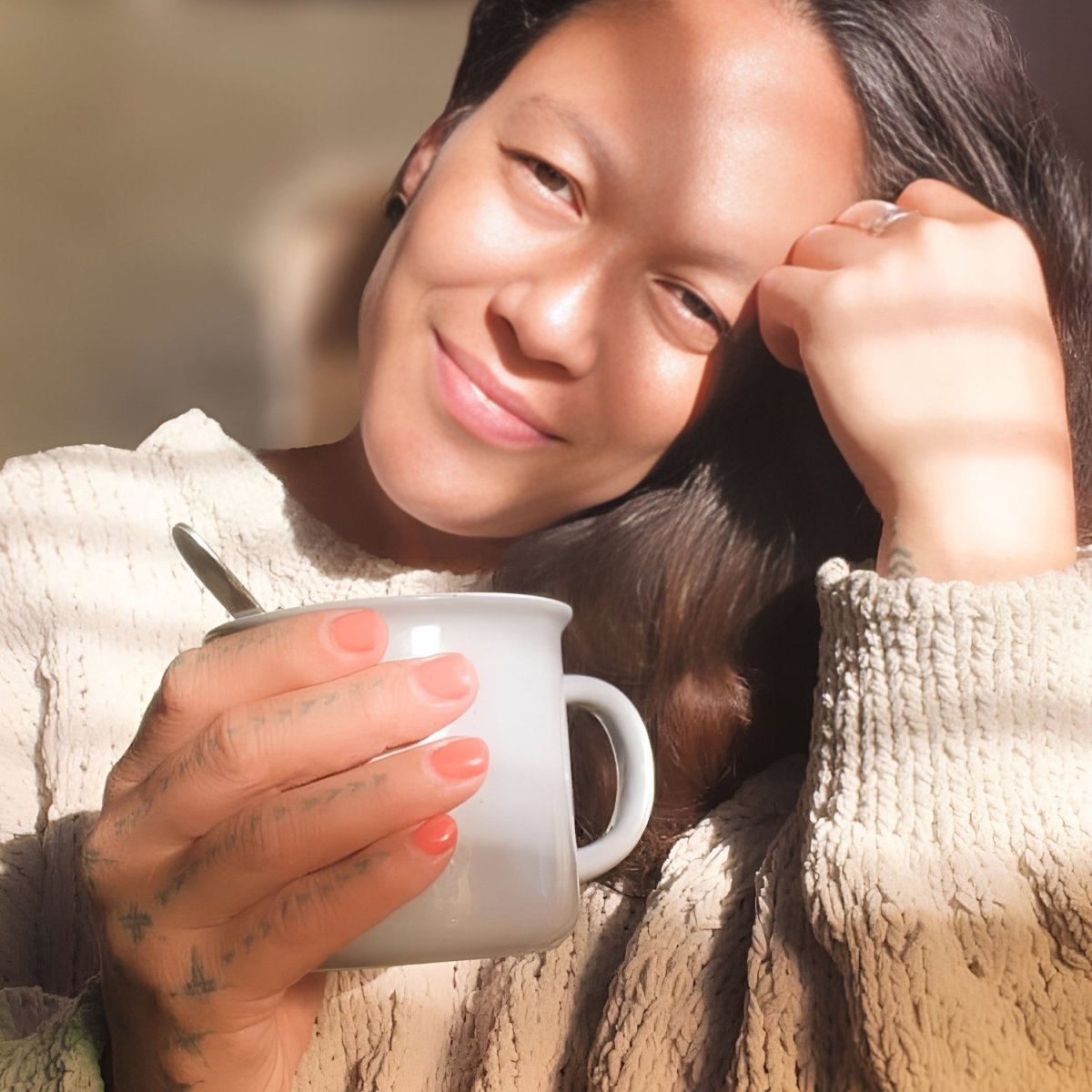 A cup of creamy Instant Koko Samoa drinking chocolate by THE KOKO SAMOA, showcasing rich, smooth chocolate in a warm beverage.