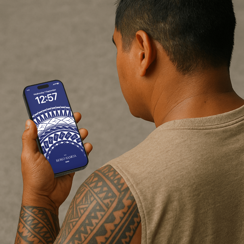 Samoan Arrows phone wallpaper by The Koko Samoa featuring traditional Polynesian arrow patterns on a smartphone screen.