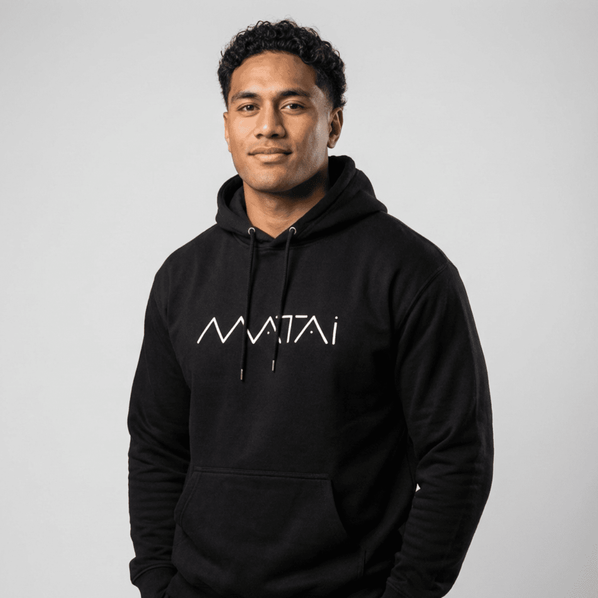 Black IslandHeavy™ Hoodie Matai by The Print Bar, featuring a comfortable fit and detailed Matai design on the front.