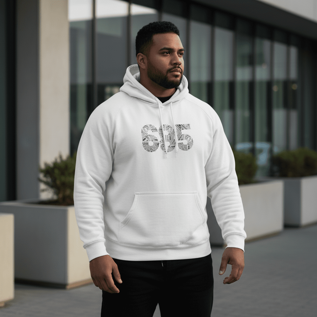 Black IslandSoft™ Premium Hoodie by The Print Bar in XS size, displayed flat with hood visible and front pocket.