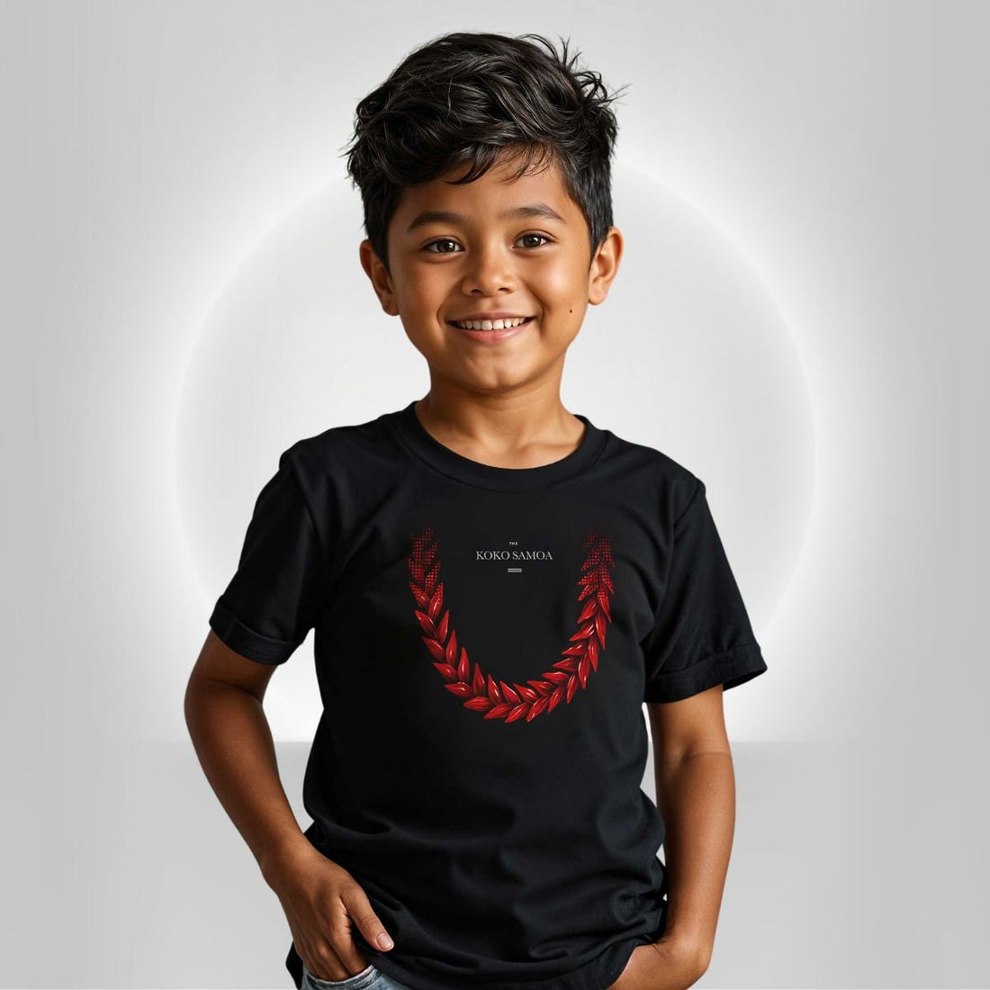 Black kids unisex T-shirt from The Print Bar featuring Ula Fala design, suitable for children in AU/NZ.