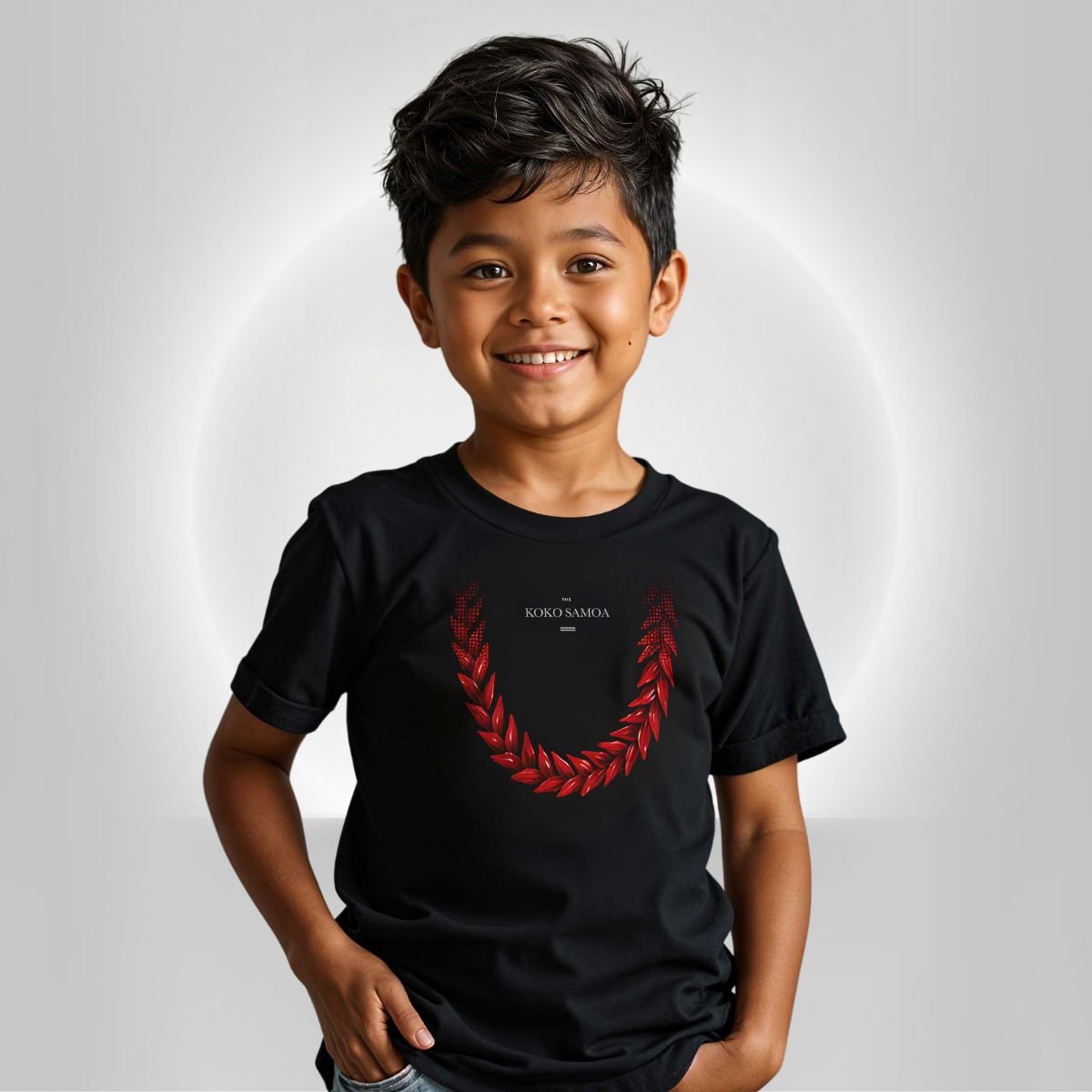 Black kids unisex T-shirt by The Print Bar featuring Ula Fala design, suitable for children in AU/NZ.