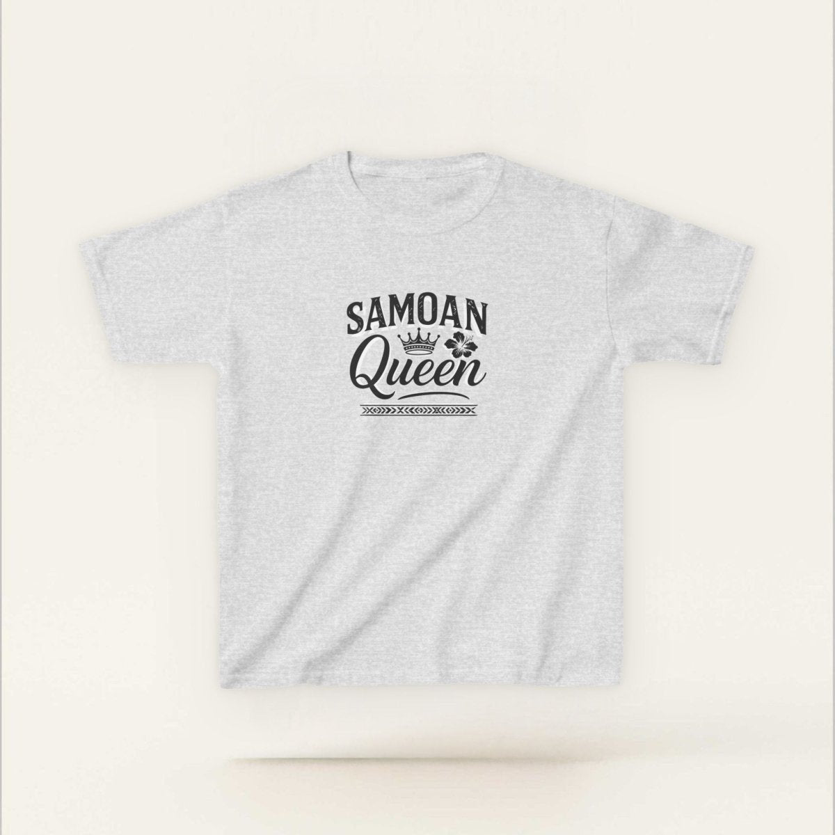 Navy kids unisex T-shirt featuring a Samoan Queen design from The Print Bar, suitable for children in AU/NZ.