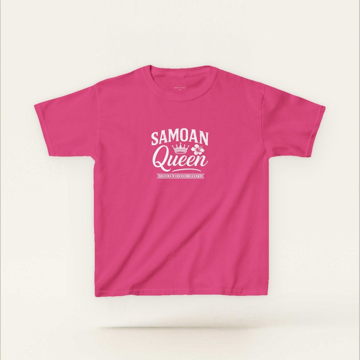 Navy kids unisex T-shirt featuring the Samoan Queen design, made by The Print Bar, for children in AU/NZ.