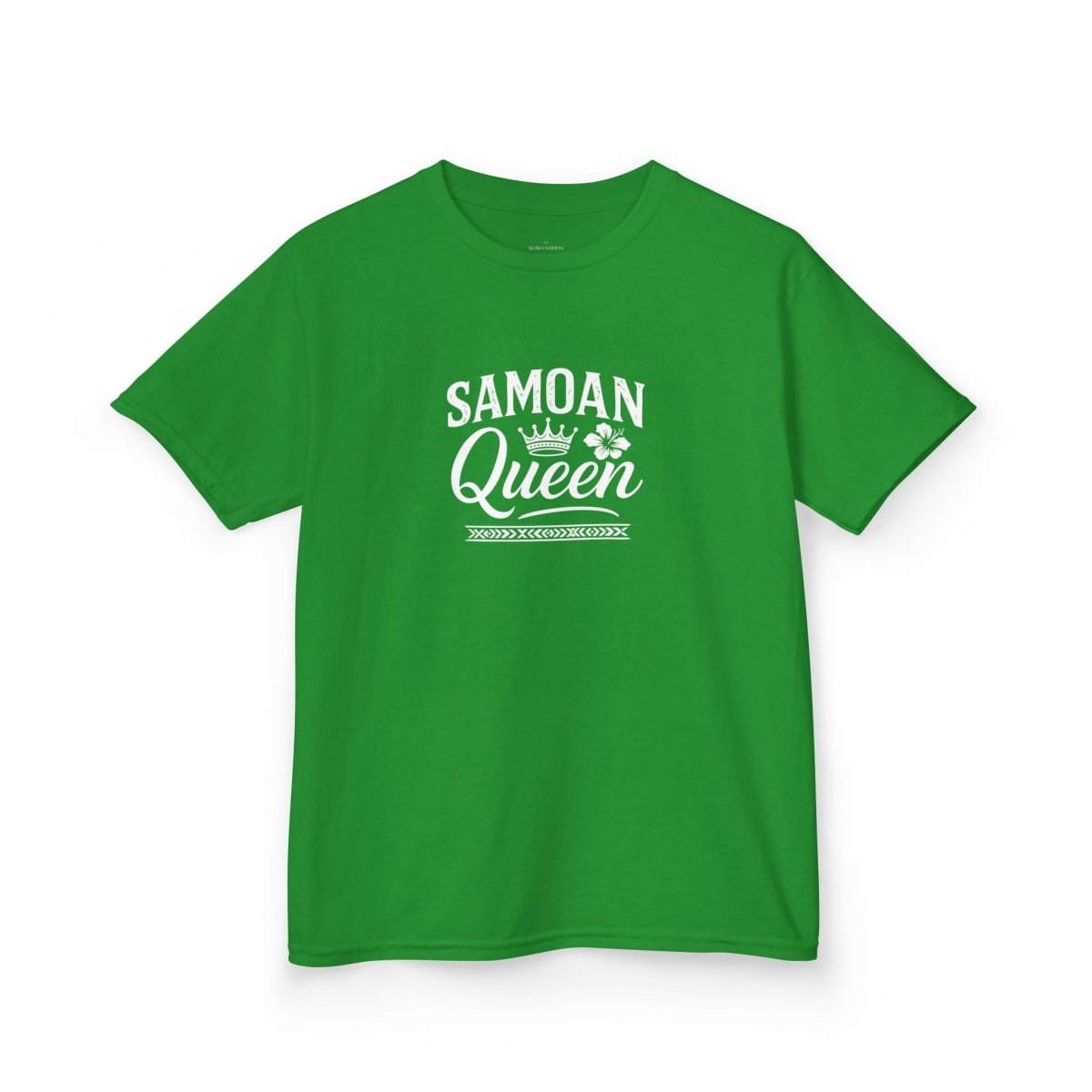 Kids unisex navy T-shirt featuring a Samoan Queen design, made by The Print Bar, suitable for children in AU/NZ.