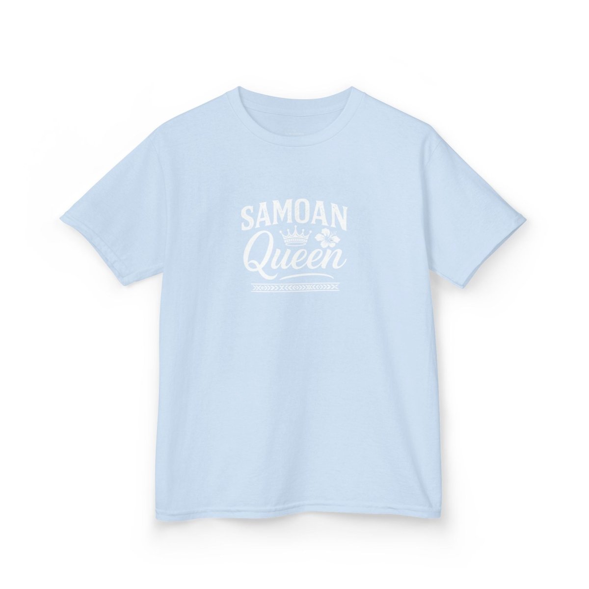Navy kids unisex tee featuring the Samoan Queen design by The Print Bar, ideal for children’s casual wear in AU/NZ.