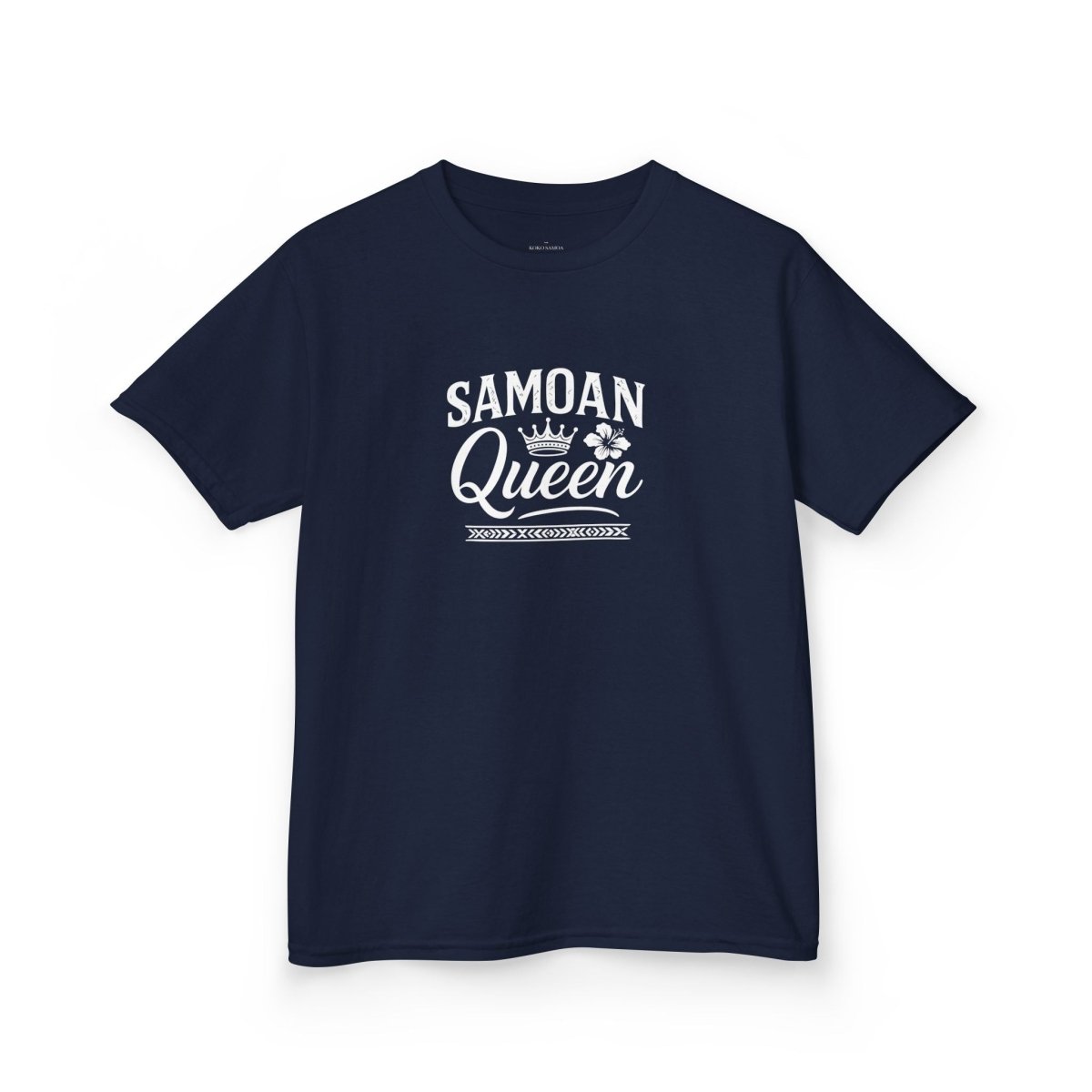 Kids unisex navy tee from The Print Bar featuring a Samoan Queen design, perfect for kids' casual wear.