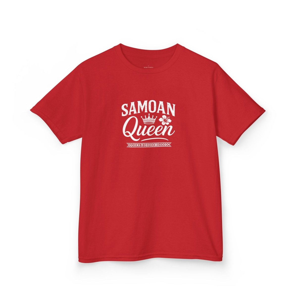 Kids unisex navy tee featuring a Samoan Queen design, made by The Print Bar, suitable for children in AU/NZ.