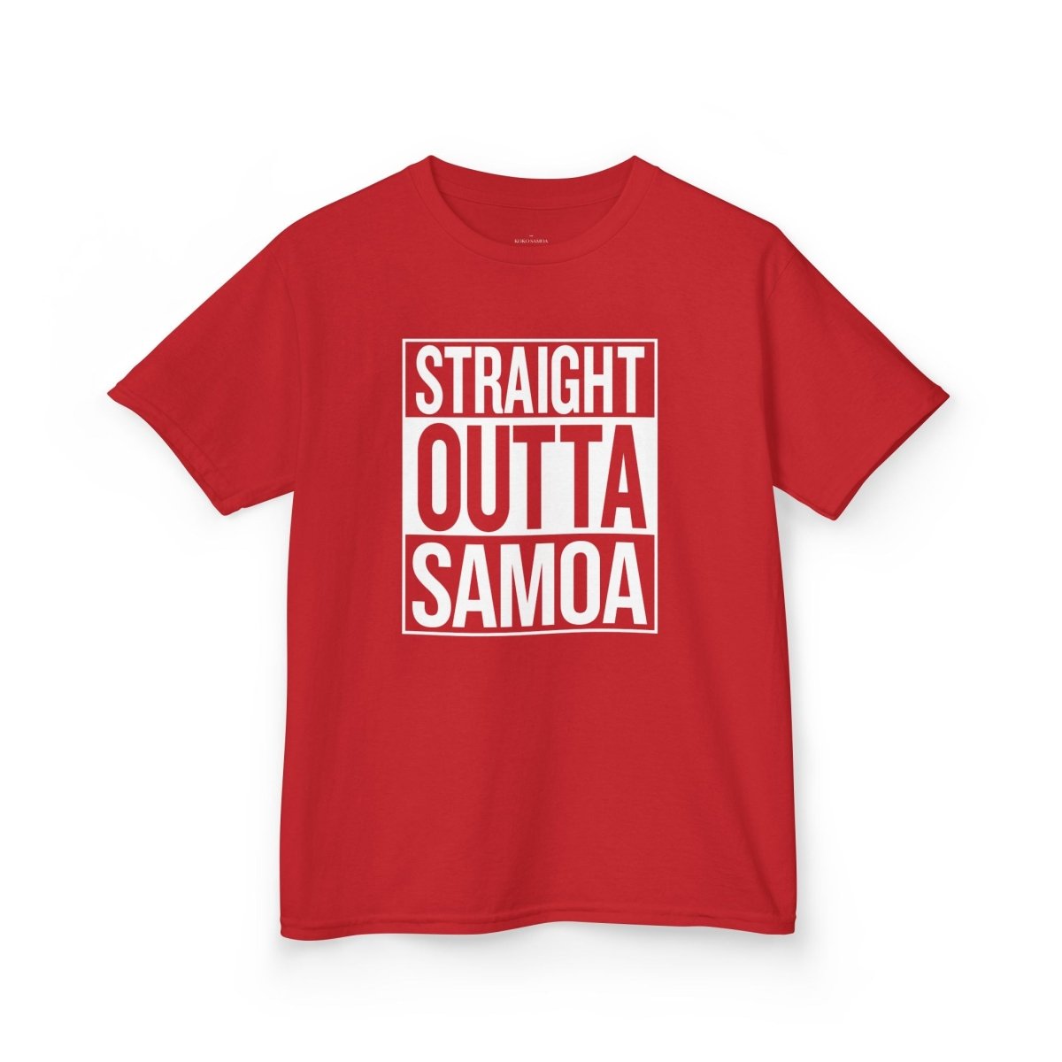 Navy kids unisex tee with "Straight Outta Samoa" print, casual style, by The Print Bar, perfect for kids in AU/NZ.