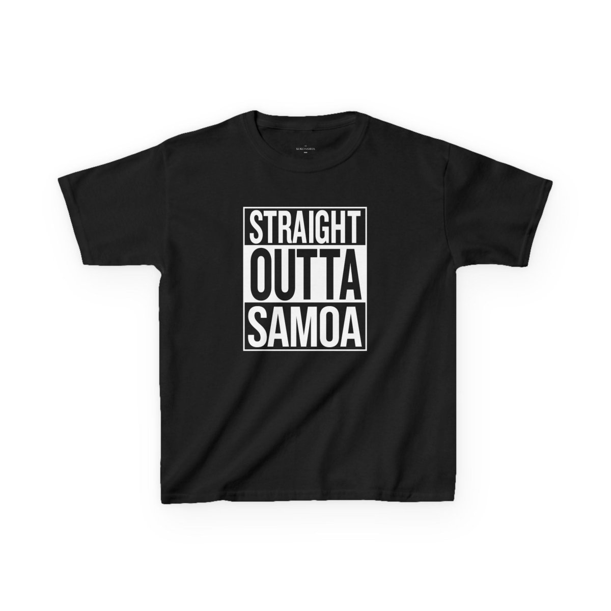 Kids unisex navy T-shirt featuring "Straight Outta Samoa" design, made by The Print Bar, perfect for kids in AU/NZ.