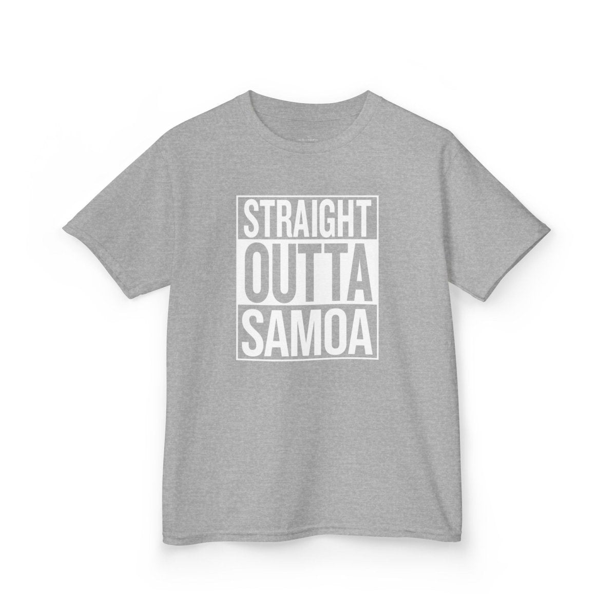 Kids unisex navy tee from The Print Bar featuring "Straight Outta Samoa" graphic, designed for AU/NZ sizes.