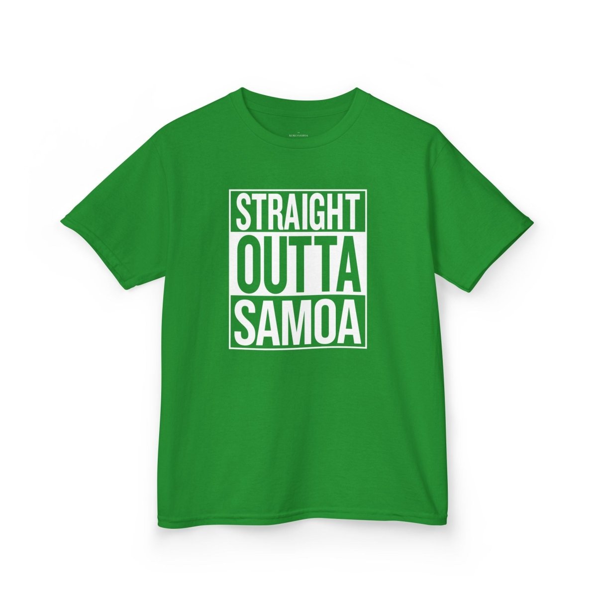 Kids unisex navy tee from The Print Bar featuring "Straight Outta Samoa" design, perfect for boys and girls.