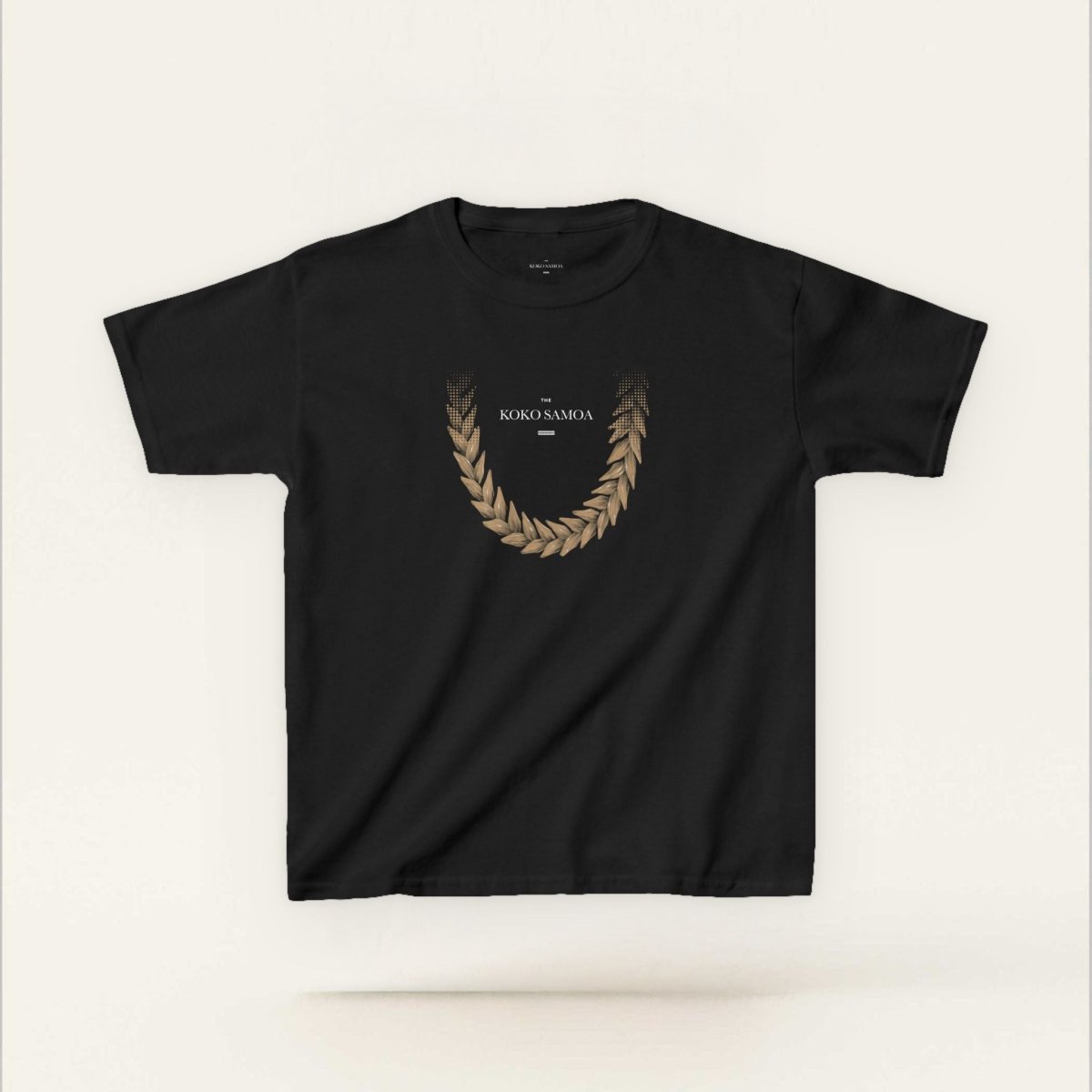 Kids unisex T-shirt by The Print Bar featuring Ula Fala Brown design, made for children in navy color.