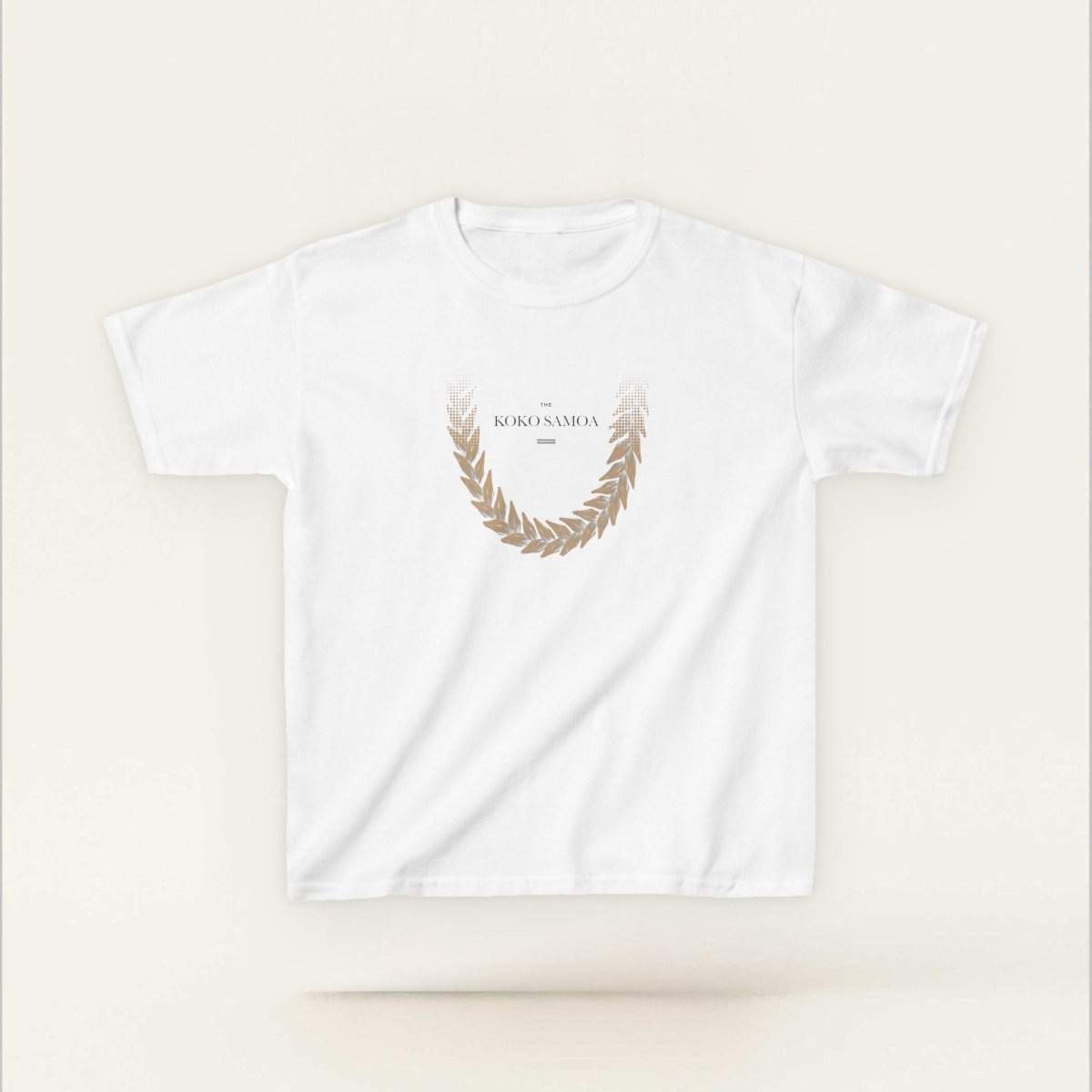 Kids unisex tee by The Print Bar featuring Ula Fala design in brown, shown on a child’s navy shirt, perfect for kids' casual wear.