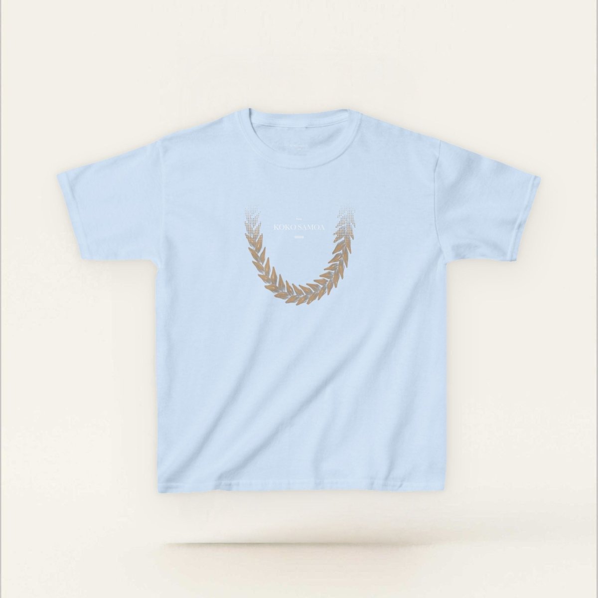 Kids unisex T-shirt by The Print Bar featuring Ula Fala design in brown, casual kids tee for AU/NZ, appears in navy and brown colors.