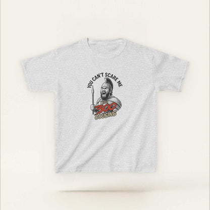 Red kids unisex tee from The Print Bar featuring the "300 Cousins" design, perfect for boys and girls in AU/NZ.
