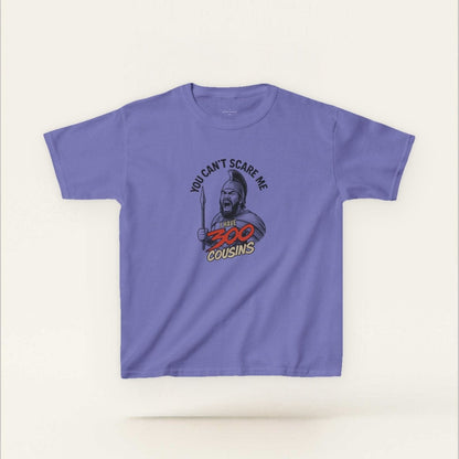 Kids unisex red tee from The Print Bar featuring "300 Cousins" design, suitable for children in AU/NZ.