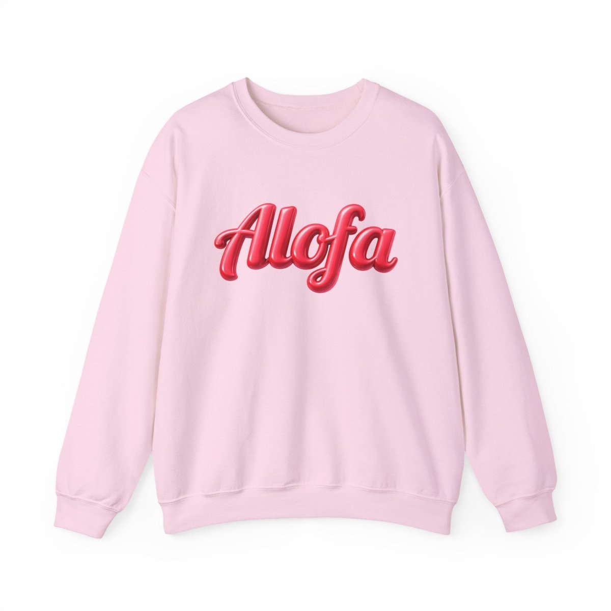 Unisex heavy sweatshirt in ash color featuring the Alofa design, casual and warm clothing for all genders.