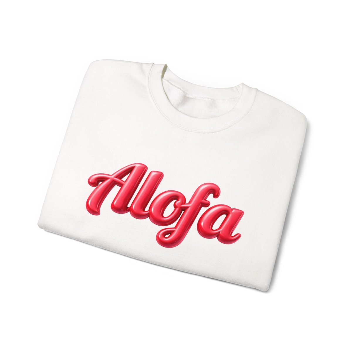 Unisex heavy sweatshirt in ash with Alofa design, suitable for AU/NZ sizes, casual and comfortable clothing.