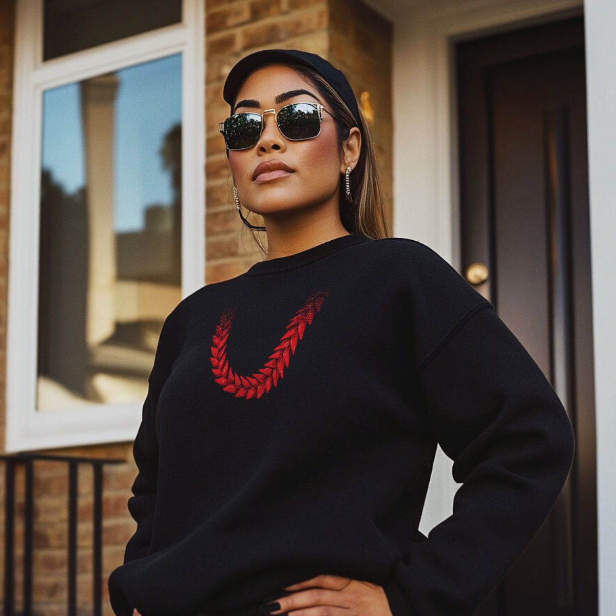 Navy unisex heavy sweatshirt featuring Ula Fala design, casual fit, suitable for all genders.