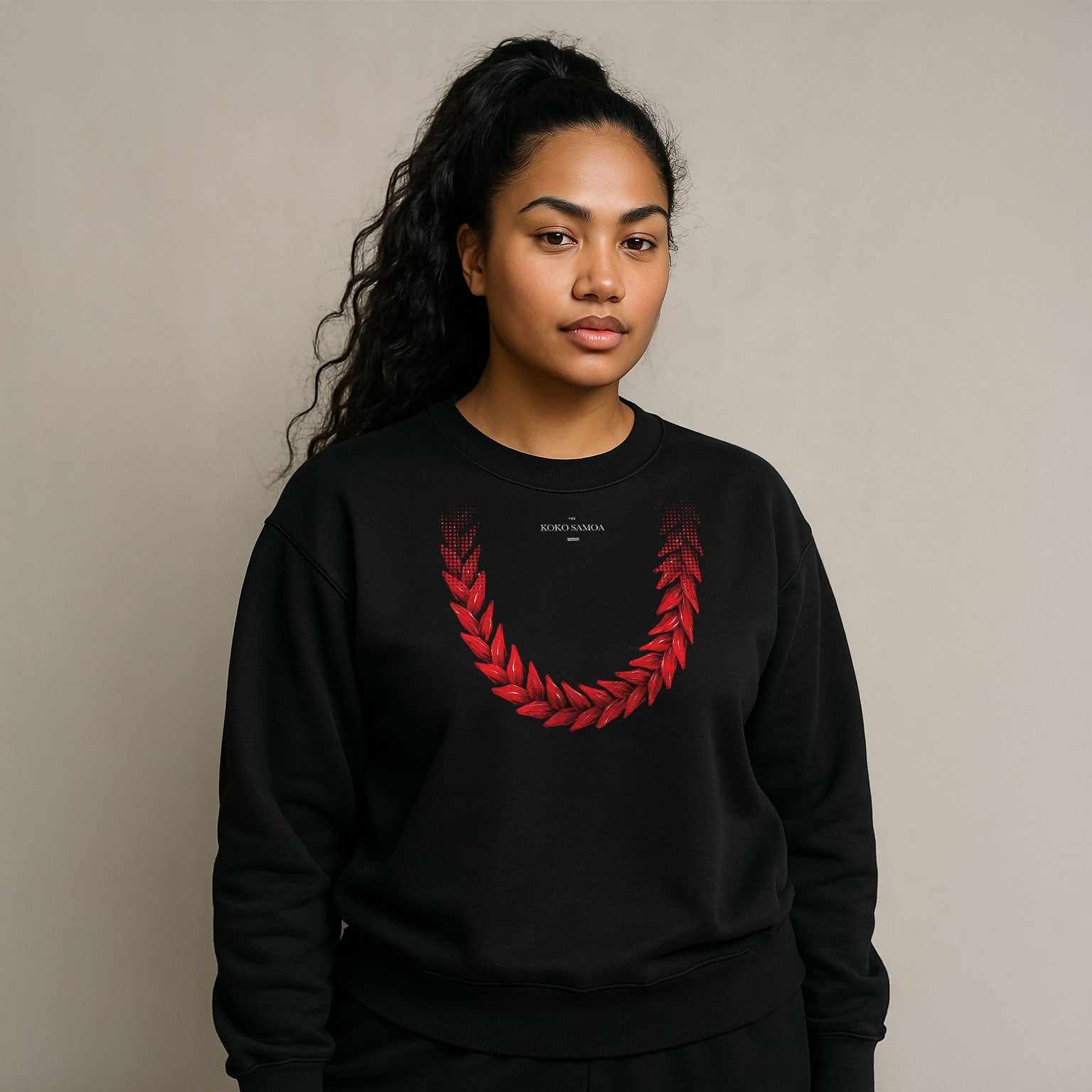 Navy unisex heavy sweatshirt featuring Ula Fala print, soft fabric, and casual fit.