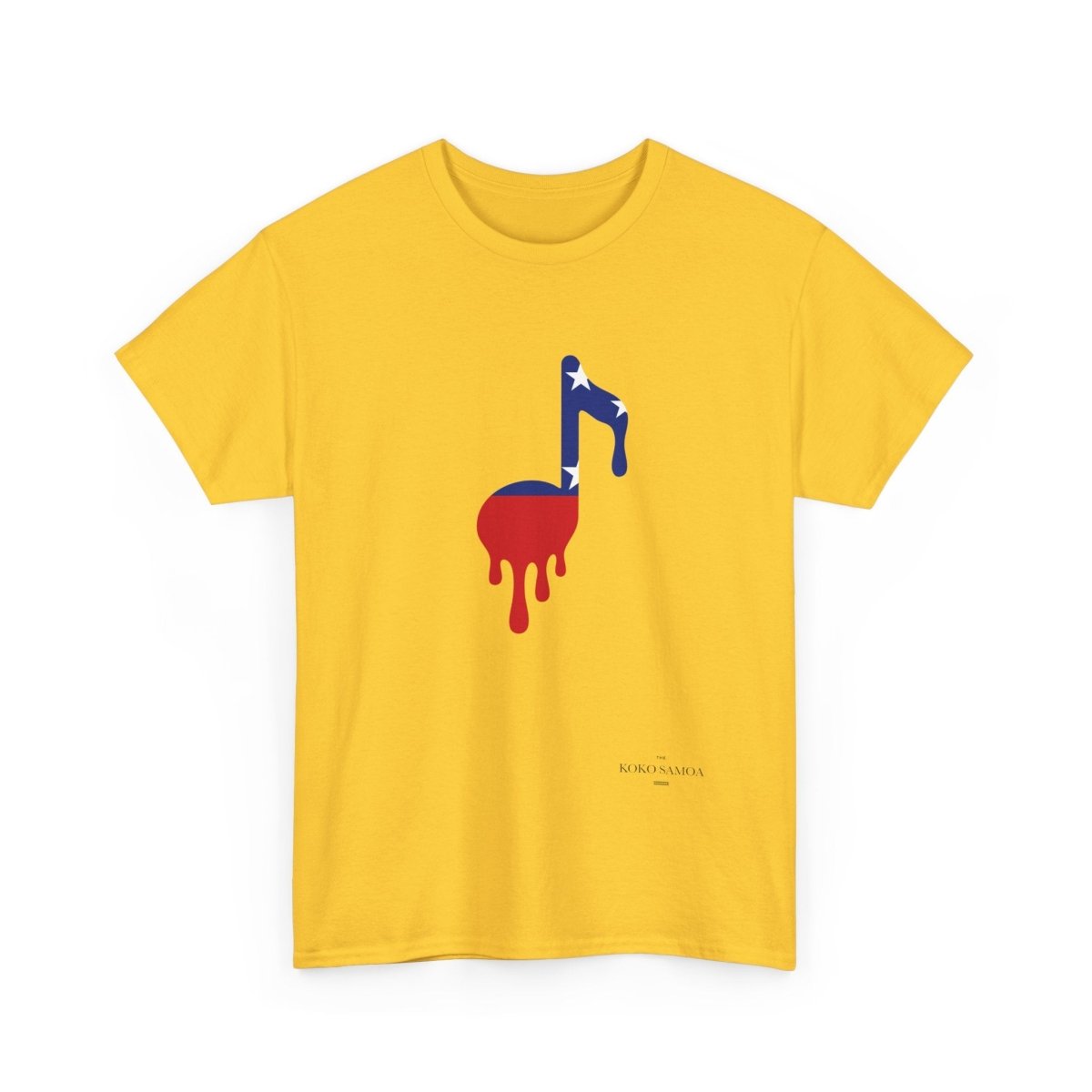 Unisex heavy tee by The Print Bar in ash with Samoan note design, showcasing a comfortable, durable cotton shirt for men and women.