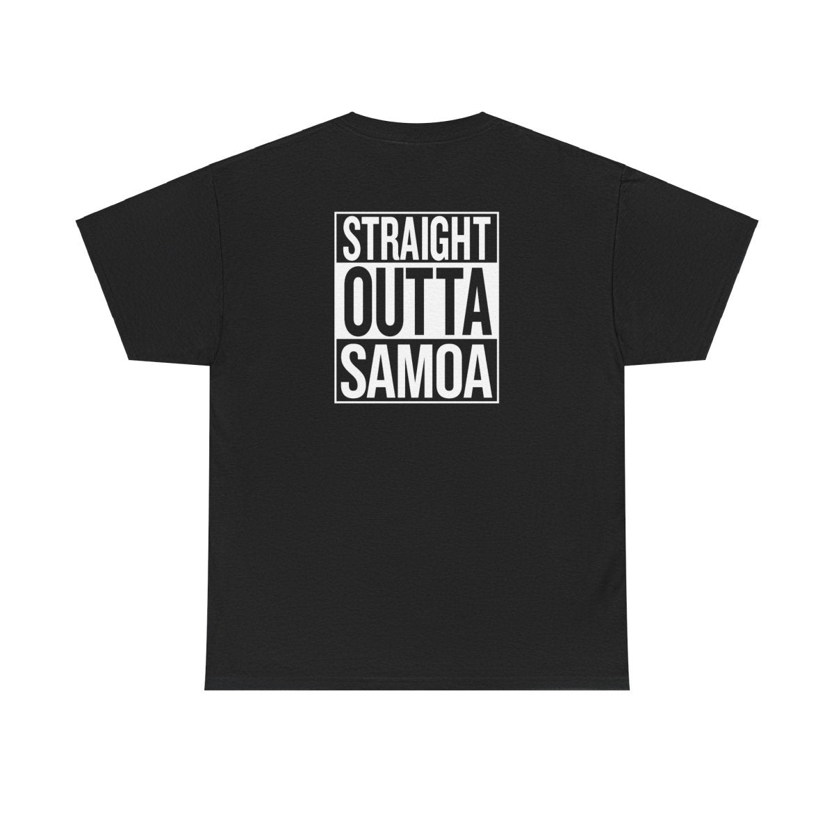 Black unisex T-shirt from The Print Bar featuring "Straight Outta Samoa" design, ideal for casual wear in AU/NZ.