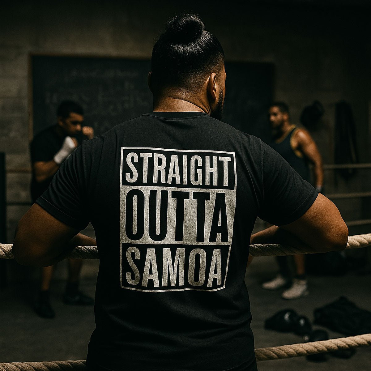 Black unisex Heavy Tee featuring "Straight Outta Samoa" graphic, casual t-shirt for men and women.