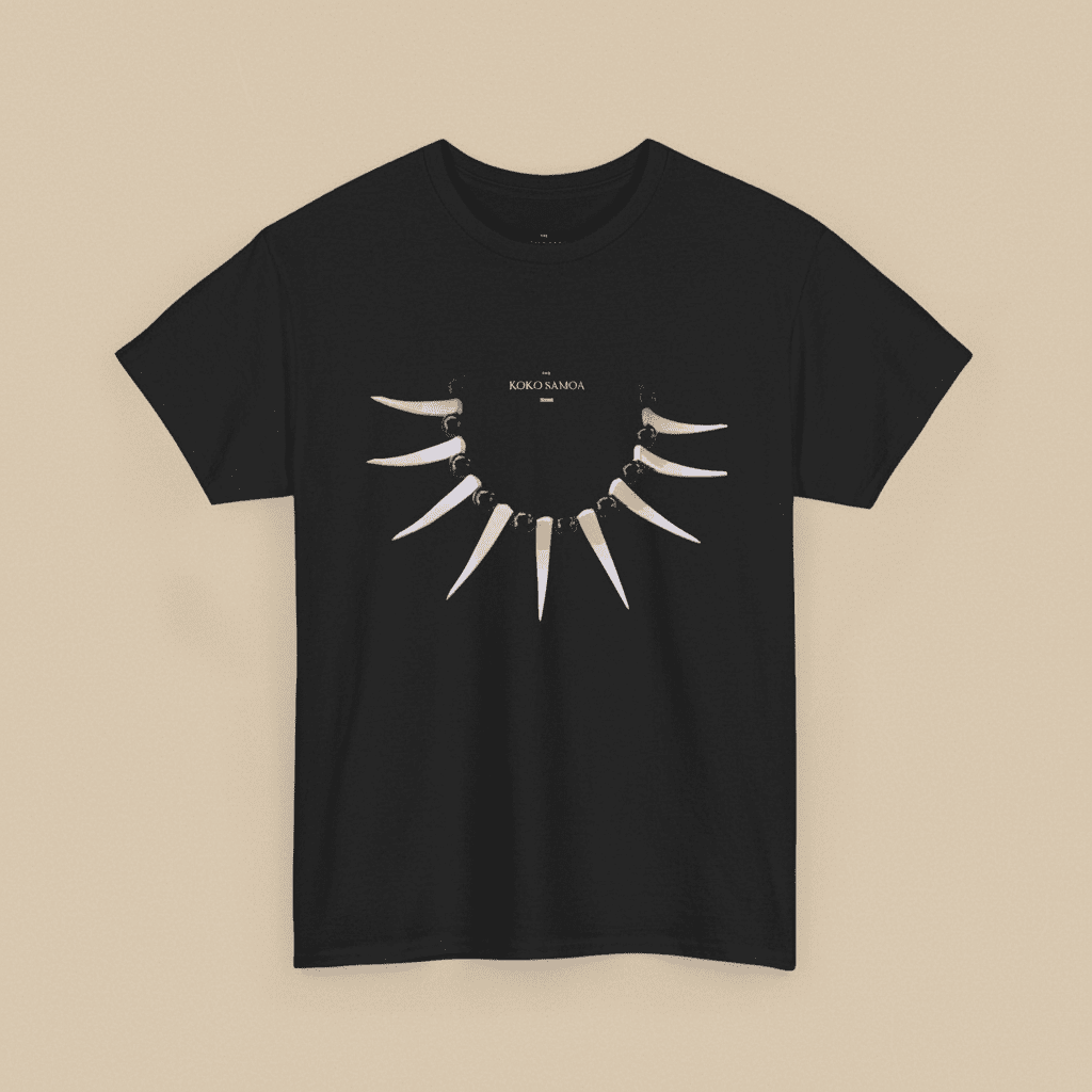 Black unisex heavy T-shirt featuring Ula Nifo design, suitable for AU/NZ sizes, casual and comfortable fit.