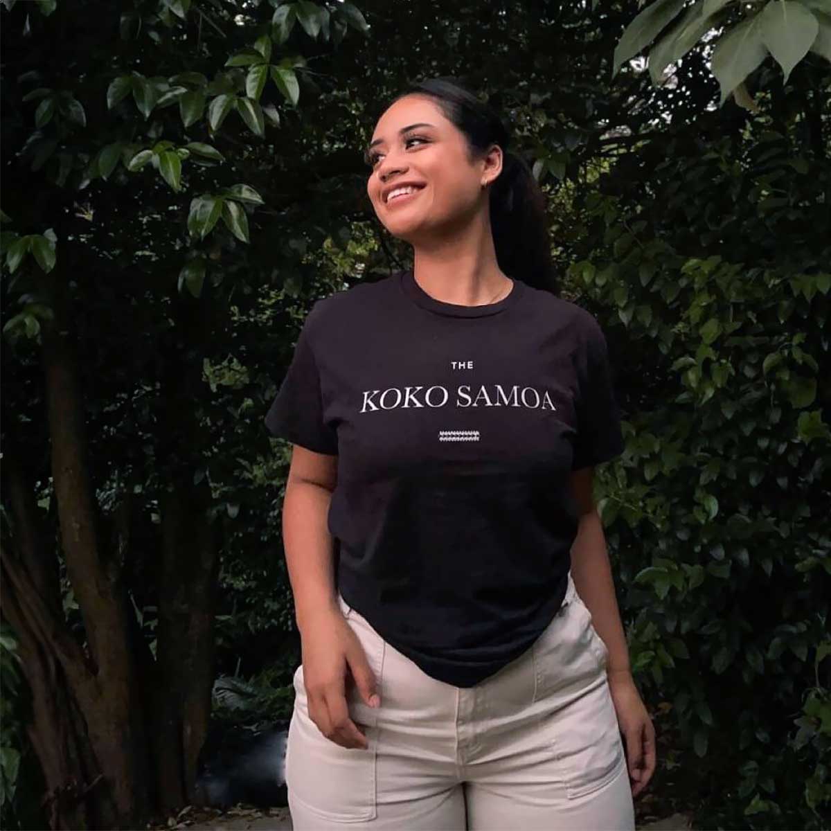 Black heavy unisex tee with the The Brand Classic print, The Koko Samoa