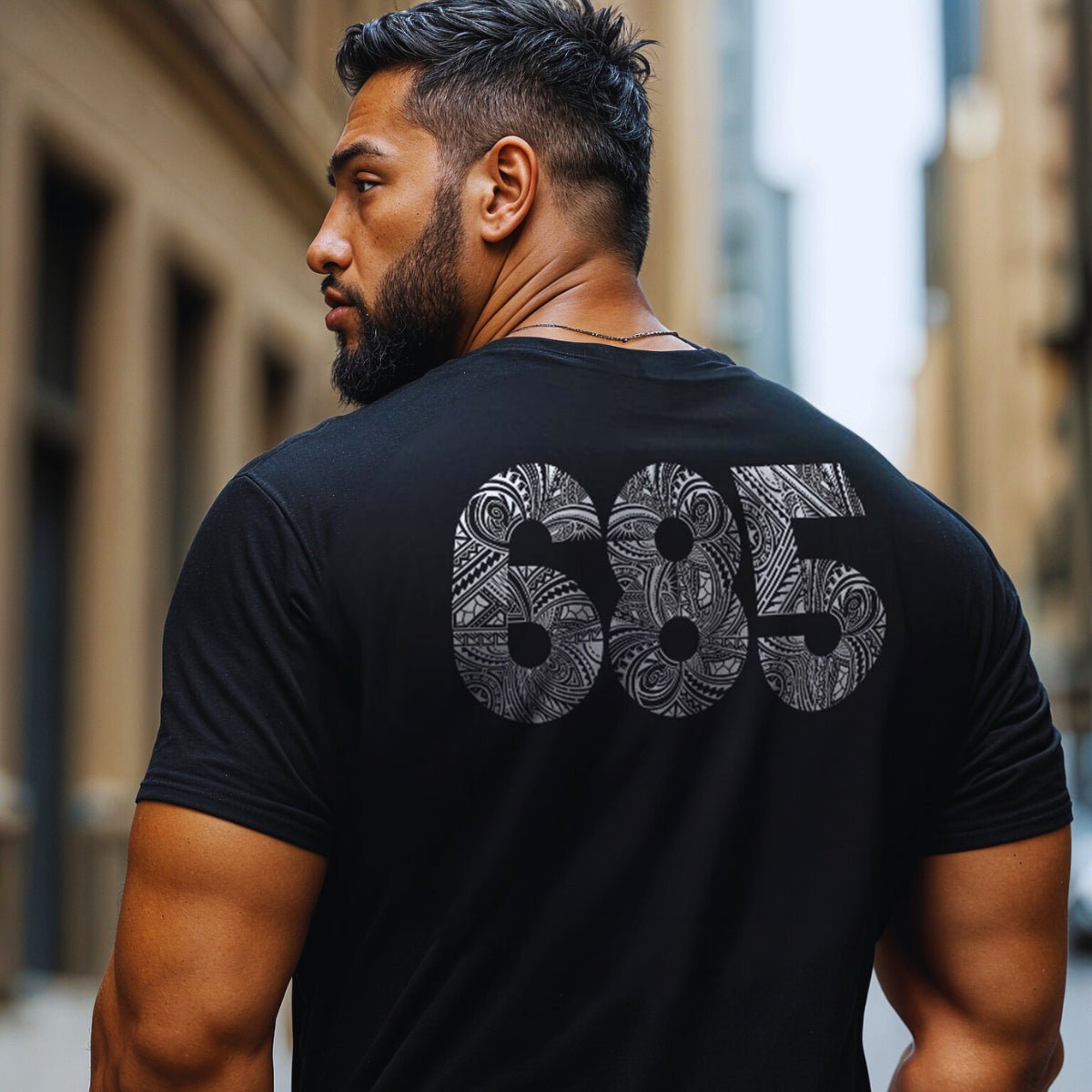 White heavy unisex tee with the 685 print, The Koko Samoa