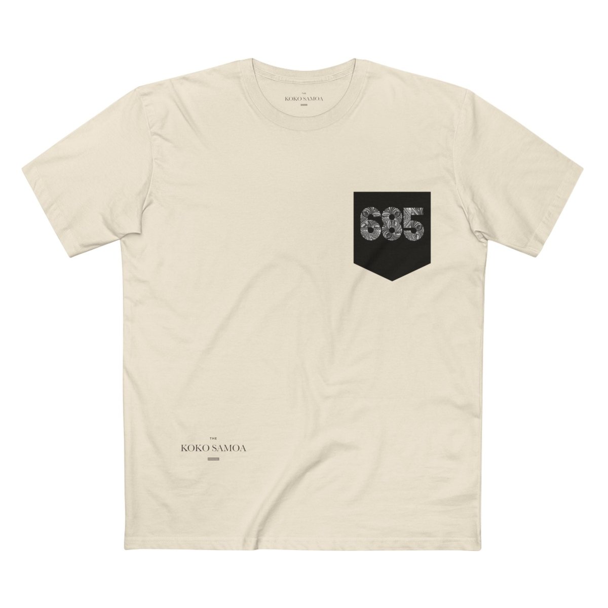 Unisex soft army green tee with '685 Pocket' print from The Print Bar, featuring a relaxed fit and casual style.