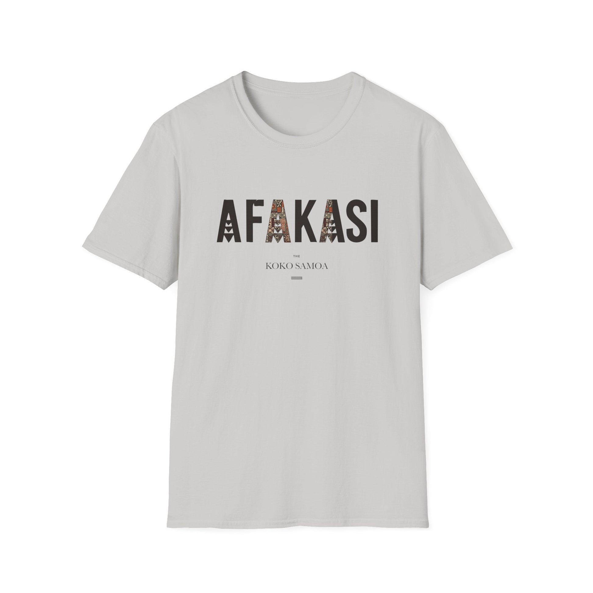 Charcoal unisex soft tee featuring the Afakasi design, made for comfortable wear in AU/NZ.
