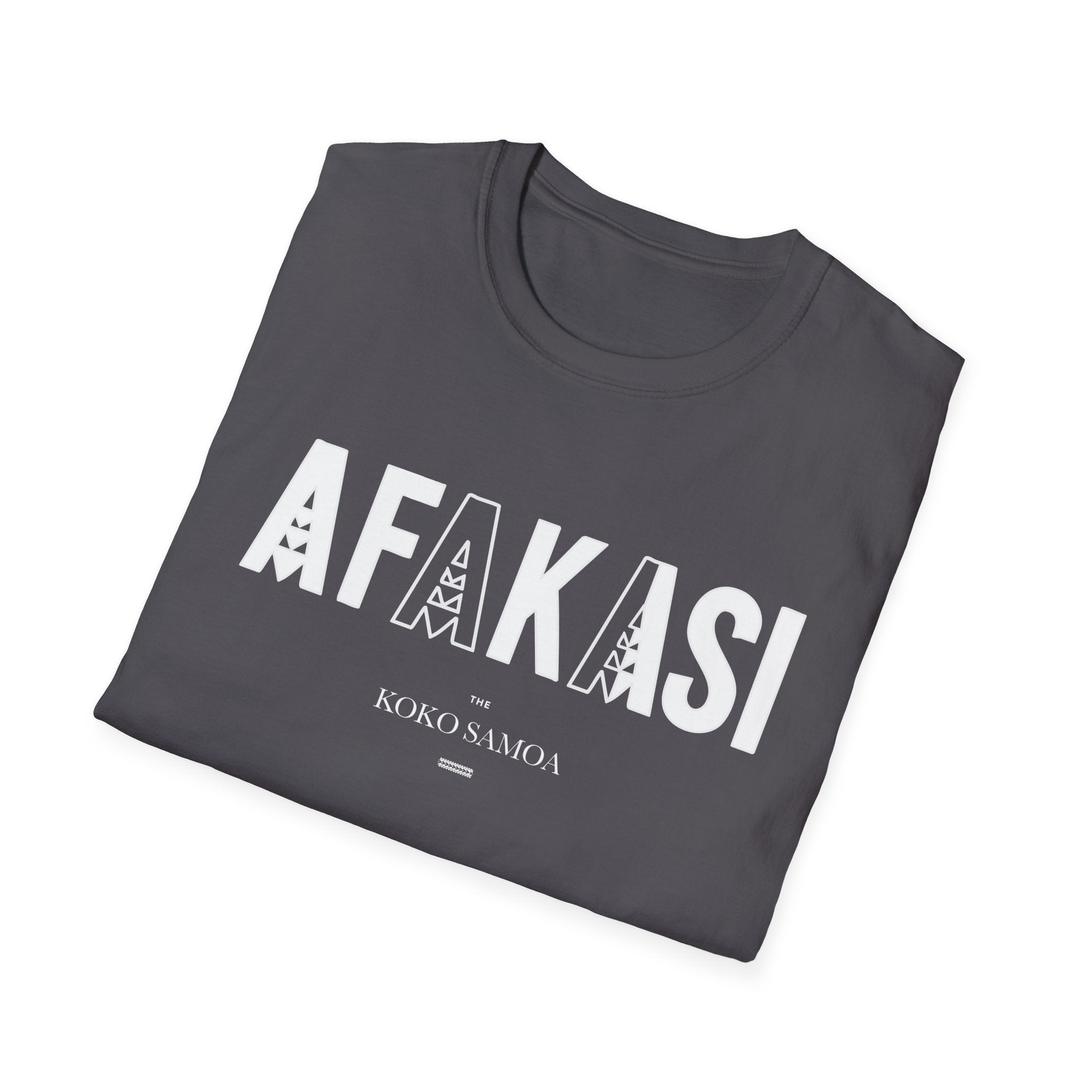 Charcoal unisex soft tee from The Print Bar featuring the Afakasi design, comfortable casual T-shirt for AU/NZ sizes.