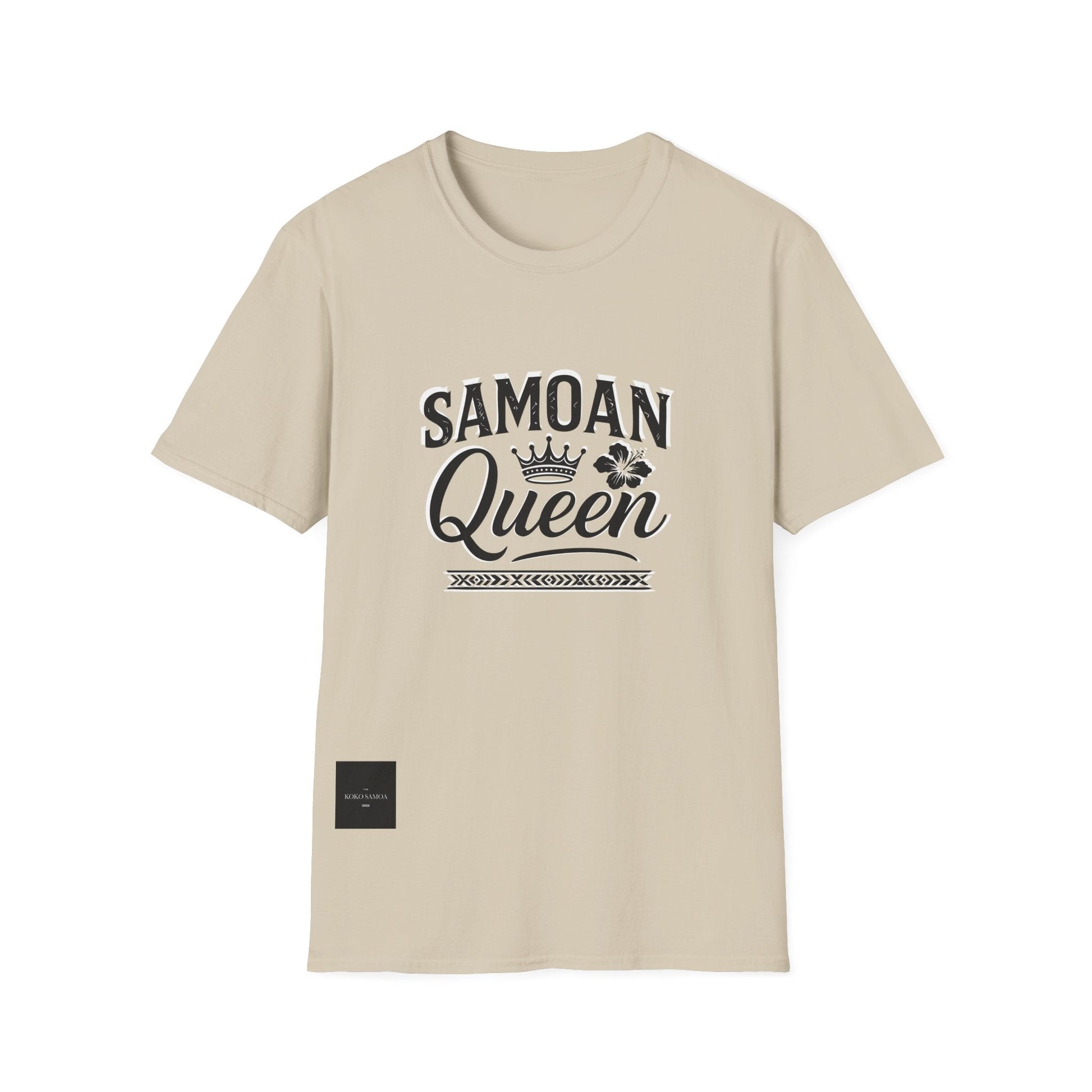 Soft unisex charcoal tee featuring a Samoan Queen design by The Print Bar, perfect for casual wear.