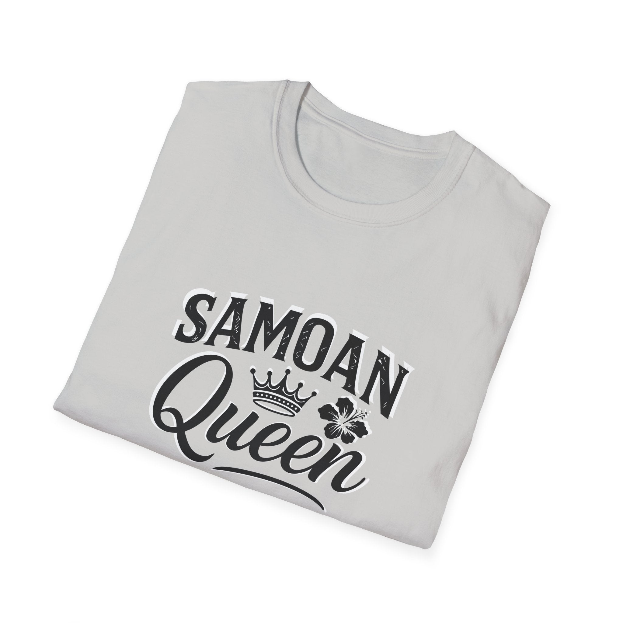 Charcoal unisex soft tee by The Print Bar featuring a Samoan Queen design, ideal for casual wear and comfortable fit.