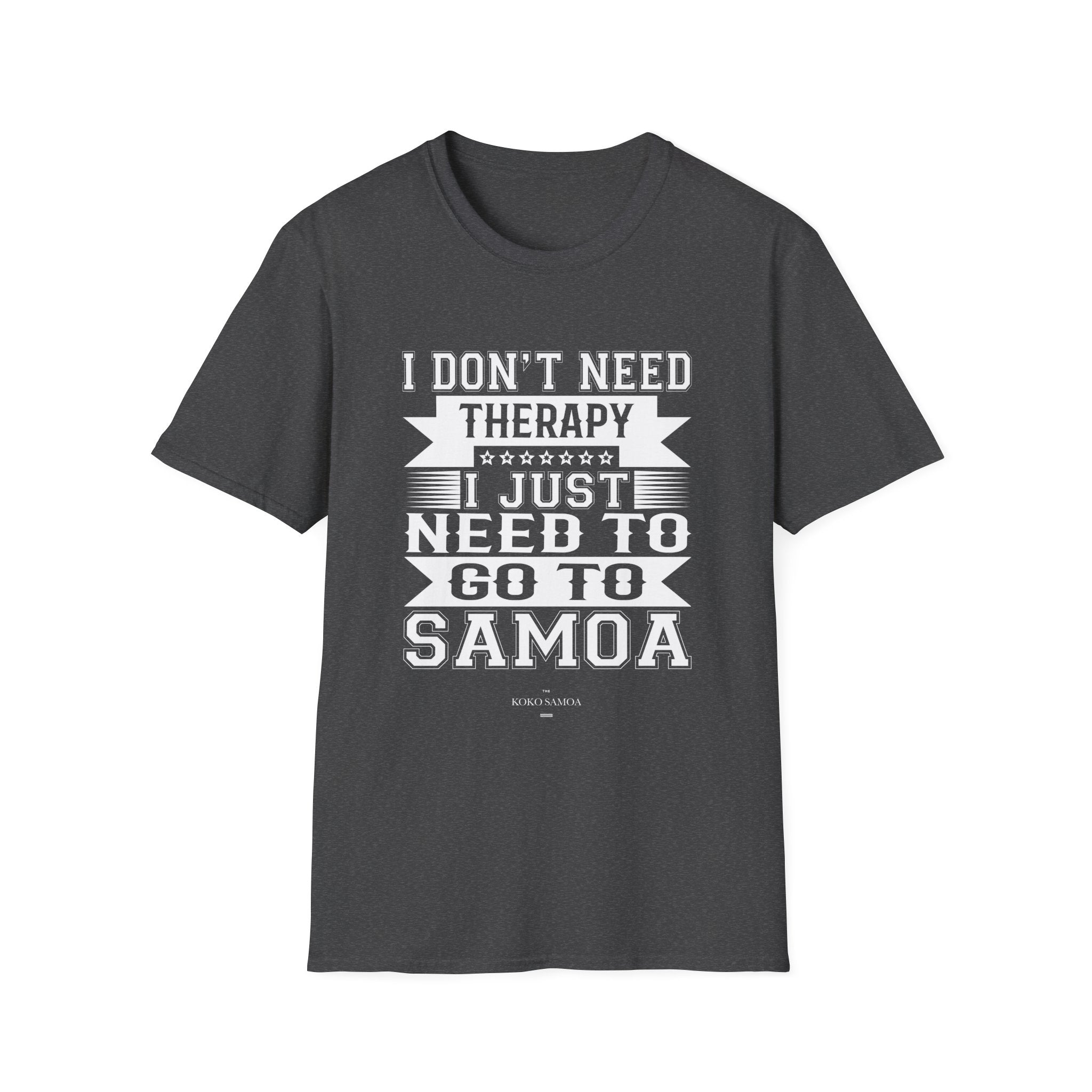 Charcoal unisex soft tee from The Print Bar featuring Samoan Therapy design, casual fit, ideal for everyday wear.