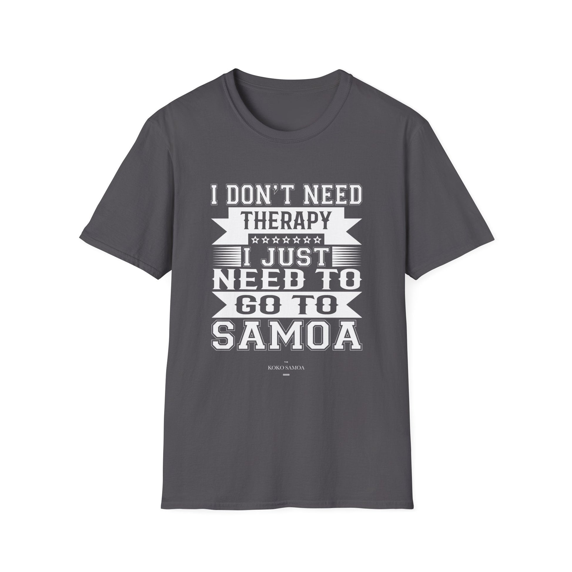 Charcoal unisex soft T-shirt from The Print Bar featuring Samoan Therapy design, comfortable casual wear for AU/NZ.