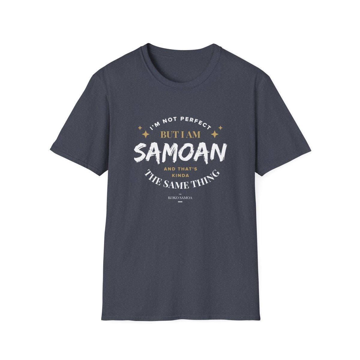 Dark chocolate unisex soft tee by The Print Bar featuring personalized "Not Perfect But Samoan" design, suitable for AU/NZ.
