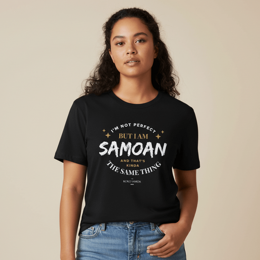 Dark chocolate unisex soft tee by The Print Bar featuring personalized "Not Perfect But Samoan" design, casual and comfortable clothing.