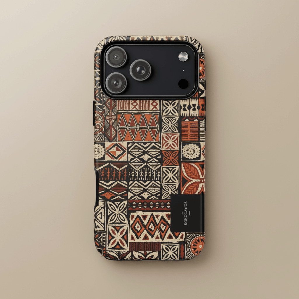 Durable Elei tough phone case for AU/NZ/USA, featuring a vibrant Koko Samoa design on a protective mobile cover.