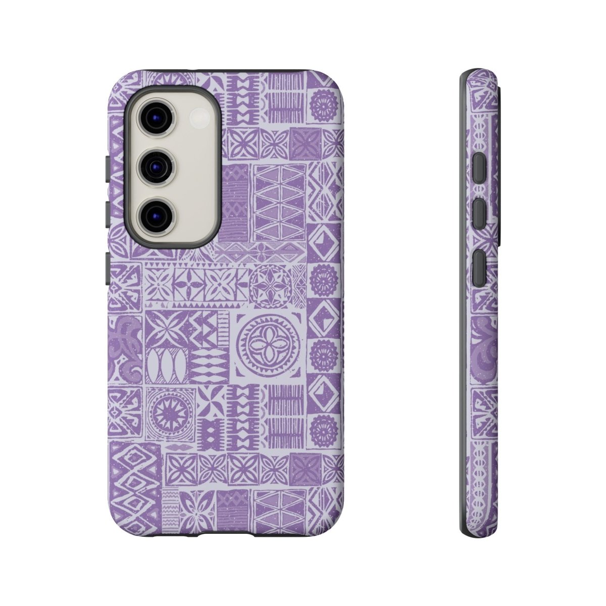 Lavender Elei tough phone case for iPhone 17, glossy protective cover in lavender with floral design.