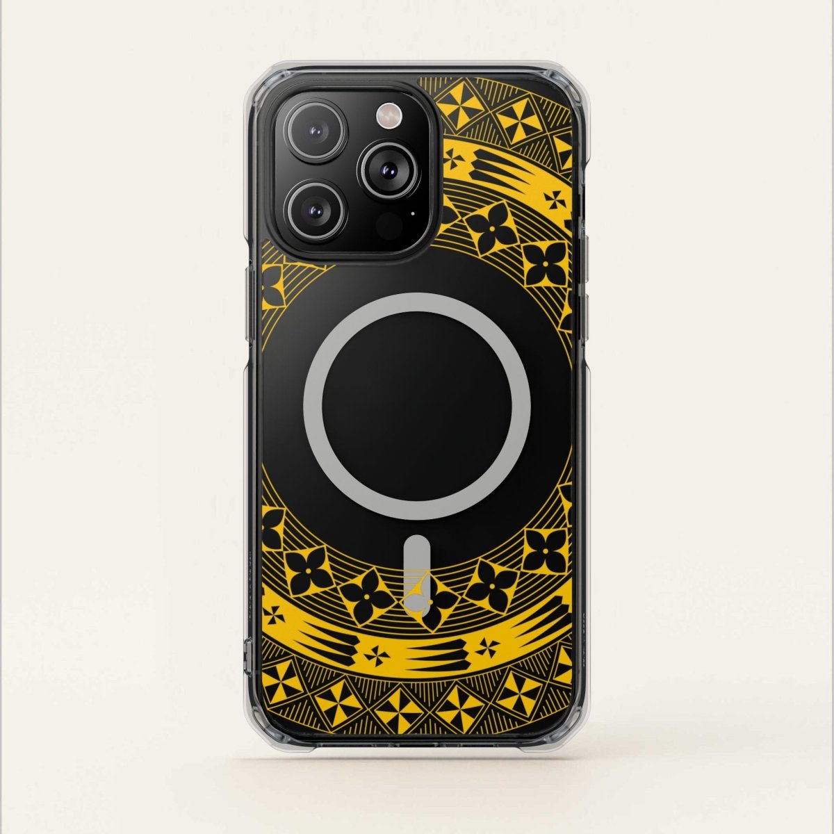 MagSafe clear case for iPhone 16 in Tongan Yellow, showing the transparent design and MagSafe compatibility.