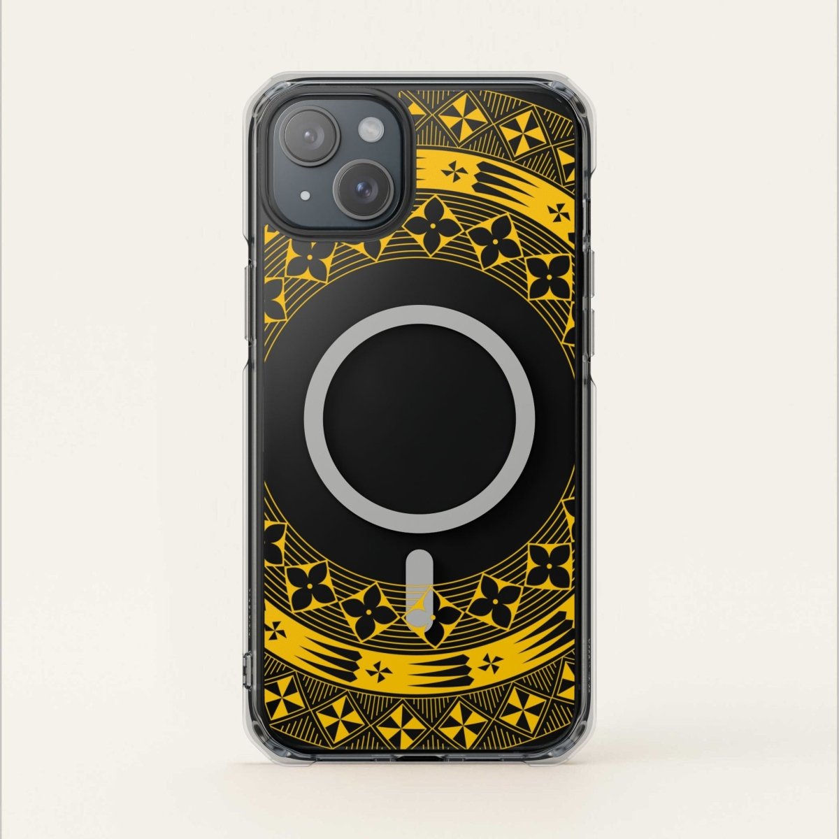 MagSafe clear case for iPhone 16 in Tongan Yellow, transparent design showcasing the phone's back.