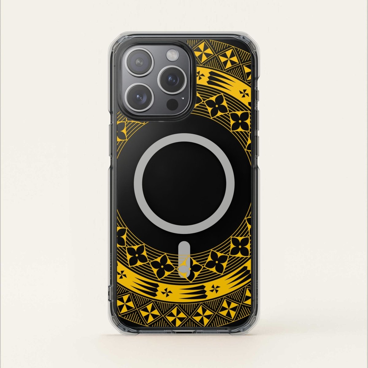 MagSafe clear case for iPhone 16 in Tongan Yellow, showcasing a transparent design and magnetic compatibility.