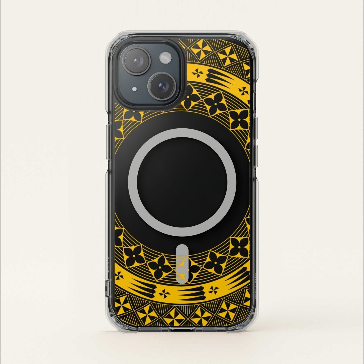 MagSafe clear case for iPhone 16 in Tongan Yellow, showcasing transparent design and magnetic attachment.