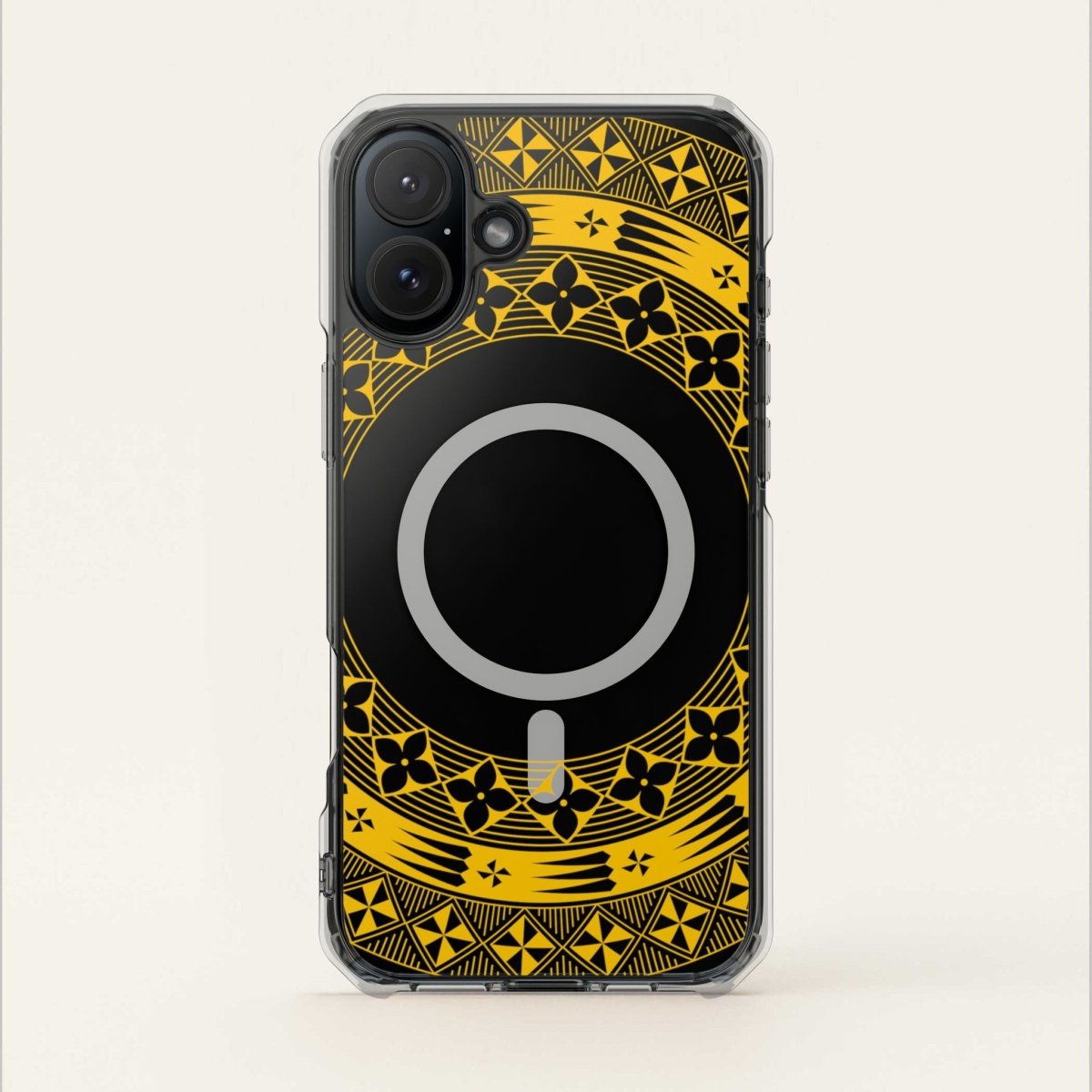 MagSafe clear case for iPhone 16 in Tongan Yellow, showcasing transparent design and magnetic attachment.
