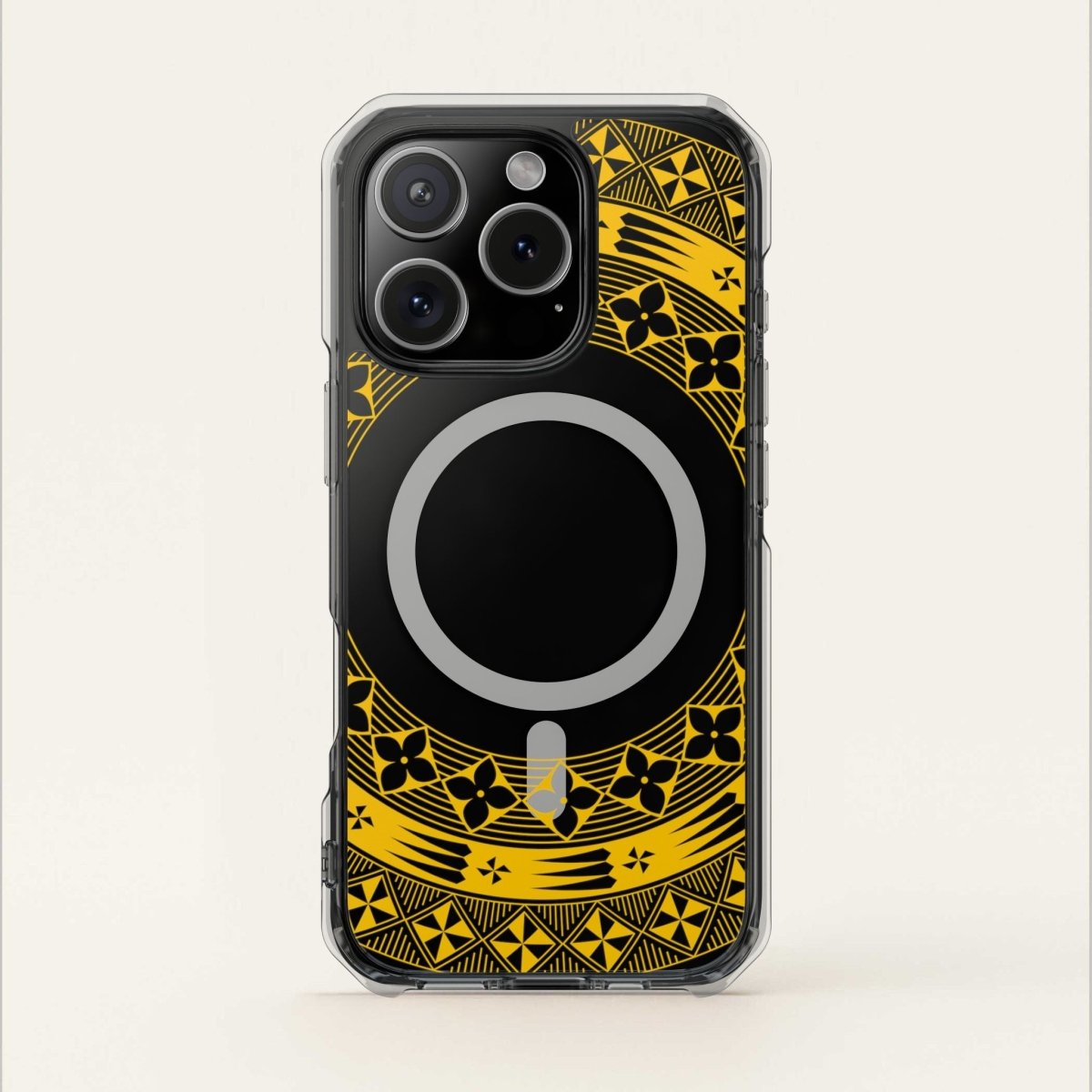 MagSafe clear case for iPhone 16 in Tongan Yellow, showcasing transparent design and MagSafe compatibility.