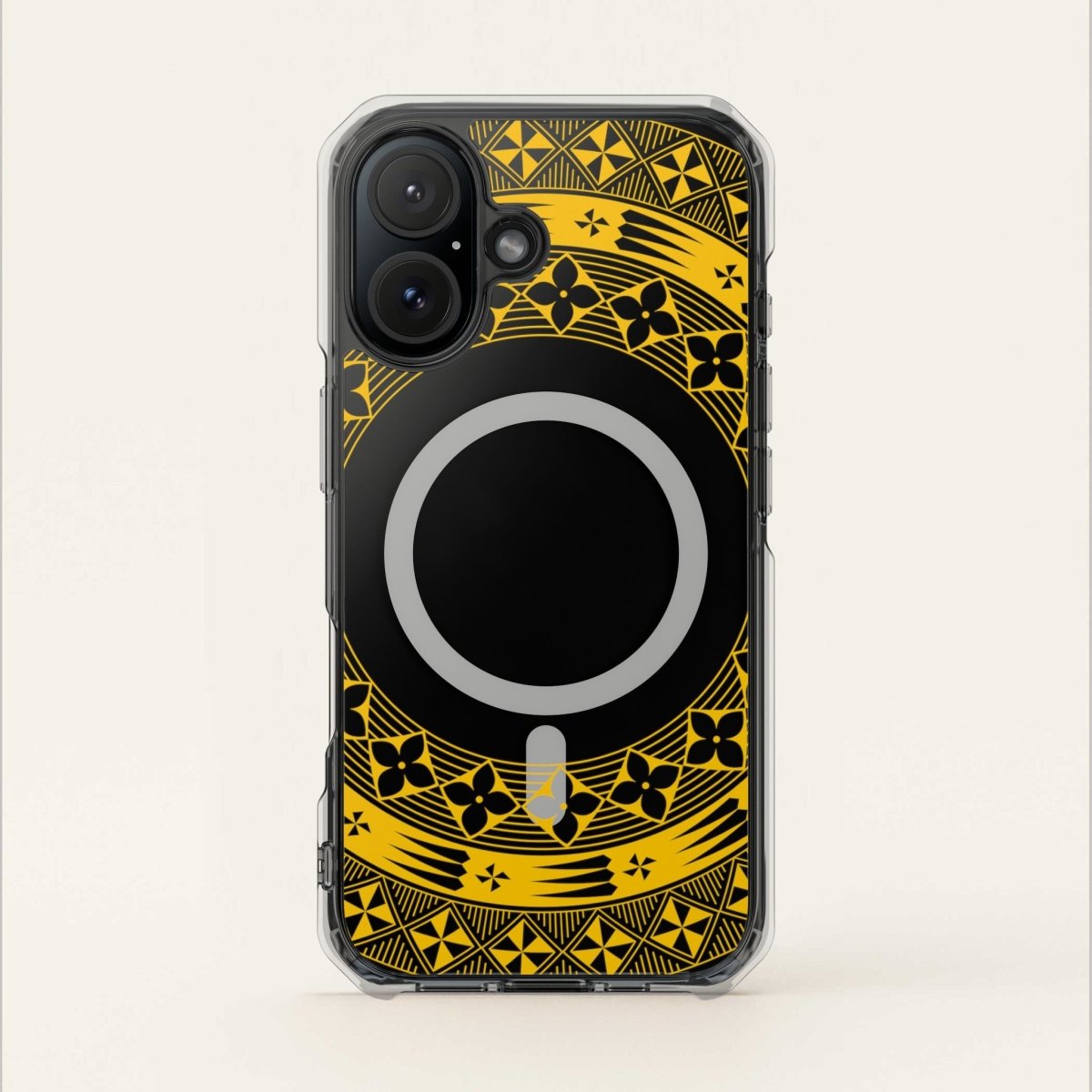 MagSafe clear case for iPhone 16 in Tongan Yellow, showcasing a transparent design with yellow accents.